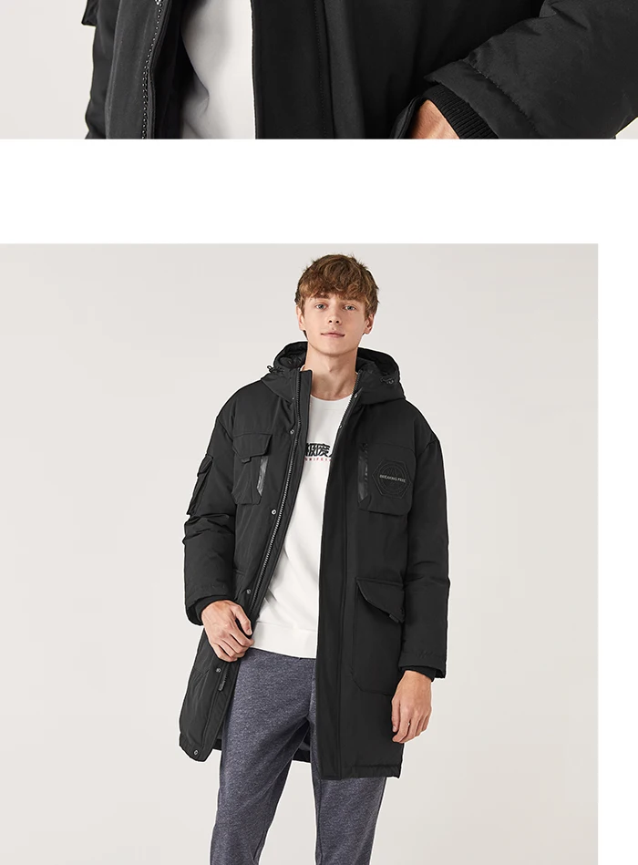 SEMIR, длинный пуховик для мужчин, зима, новинка, для мужчин, с капюшоном, толстый, теплый, холодный, свободный, пальто, повседневное, серое, утиный пух, пальто для мужчин