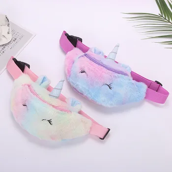 

Unicorn color plush belt bag 2020 new cartoon single shoulder messenger bag girl student embroidery bag women
