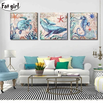

Diamond Embroidery 5D Seahorse Dolphin Turtle Diy Diamond Painting Full Square Round Drill Mosaic Triptych home Decor 3 pieces