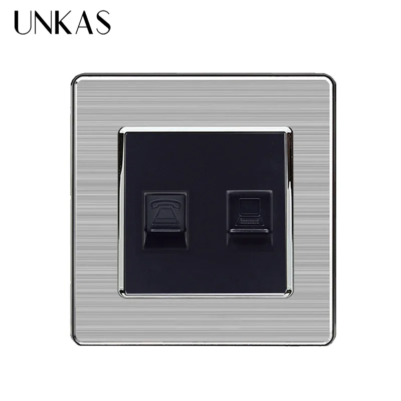 UNKAS RJ45 Интернет-разъем для передачи данных CAT5E разъем с 2 ядрами RJ11 телефонная