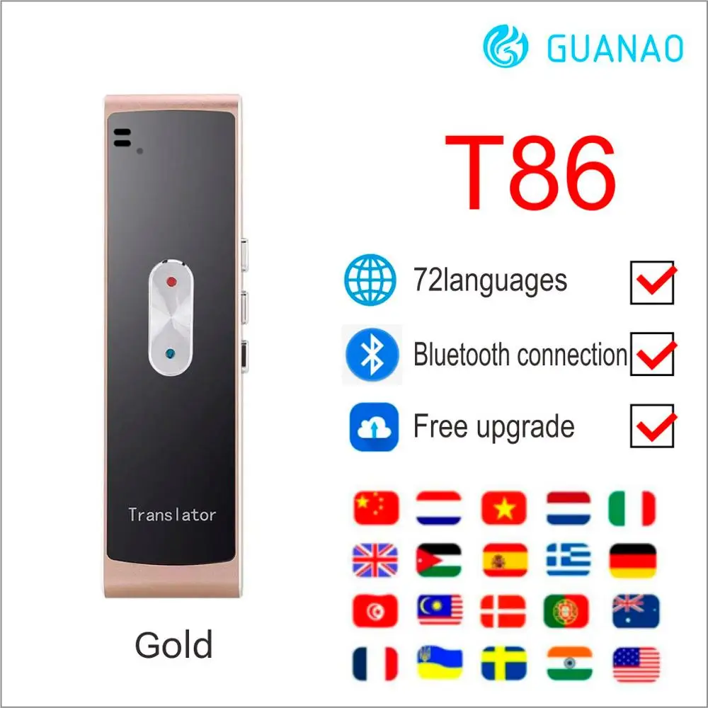 T86 GOLD Умный Bluetooth переводчик языка портативный многоязычный переводчик Интеллектуальный голосовой мгновенный переводчик de voz одновременно - Цвет: T86 GOLD