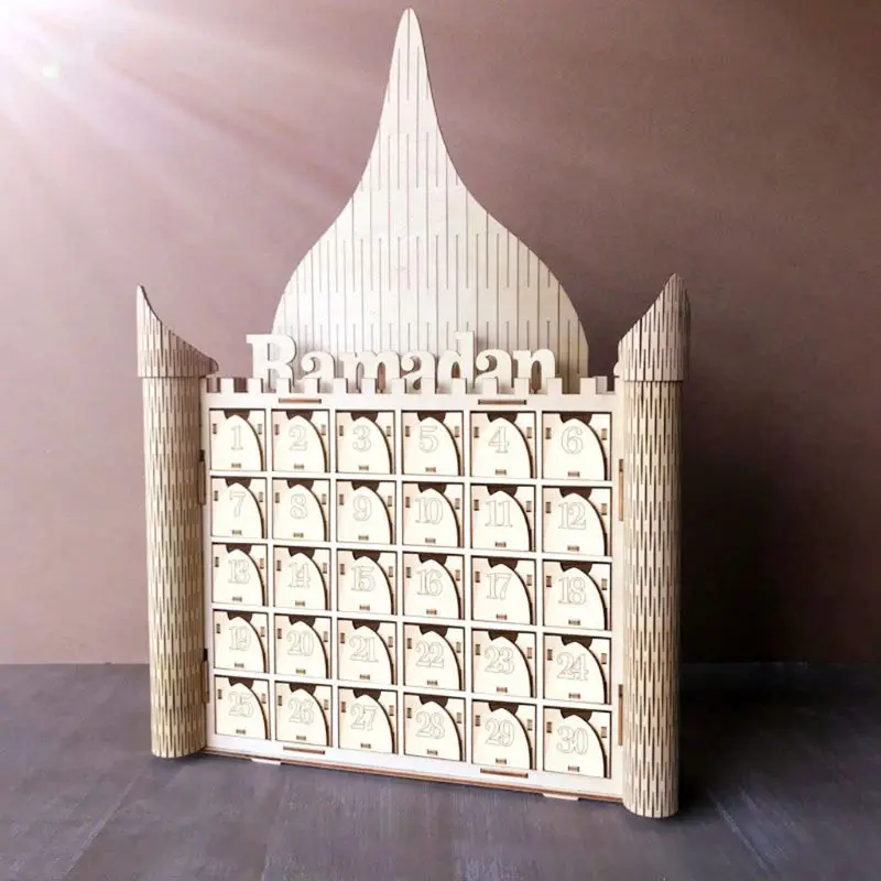 

Wooden MDF Muslim Eid Mubarak Sign Advent Calendar Countdown House Drawer Party DIY Decoration