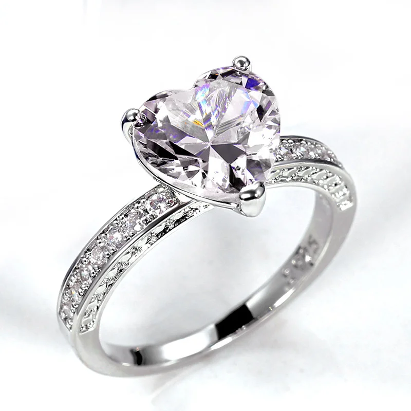 Huitan Luxury Solitaire Women Heart Engagement Rings AAA Pink Cubic Zirconia Proposal Rings For Girlfriend Fine Anniversary Gift