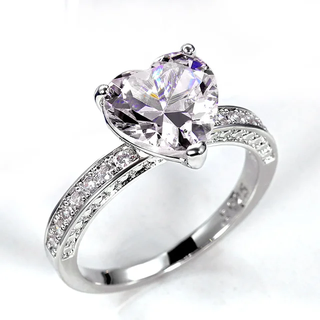 Huitan Luxury Solitaire Women Heart Engagement Rings AAA Pink Cubic Zirconia Proposal Rings For Girlfriend Fine Anniversary Gift white