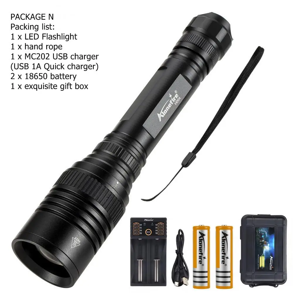 PACKAGEN AloneFire H004 XLamp XHP50 мощный флэш-светильник USB Zoom XHP50 светодиодный фонарь 18650 перезаряжаемый аккумулятор Охотничий Тактический светильник - Испускаемый цвет: PACKAGEN