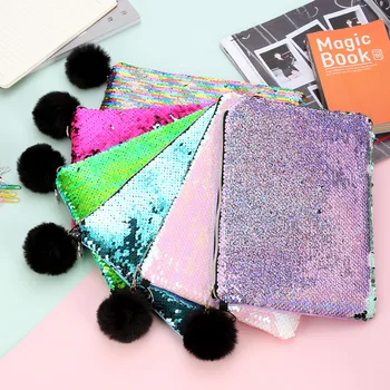 

Colorful Sequins Pencil cases for girls Cute plush ball school pencil bag Cosmetic Bag stationery pouch office supplies