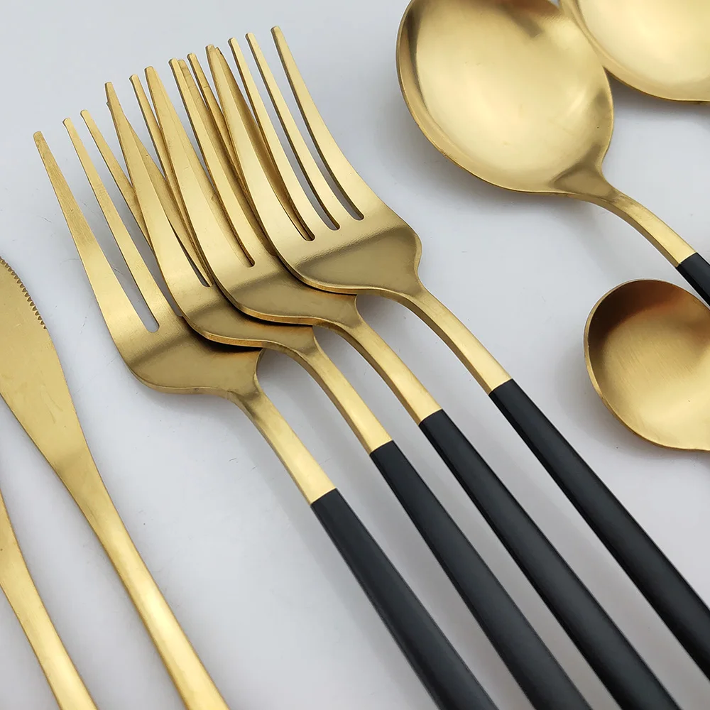 36Pcs 블랙 매트 Flatware 칼 붙이 세트 304 스테인레스 스틸 식기 세트 디저트 포크 스푼은 제품 세트 주방 식기