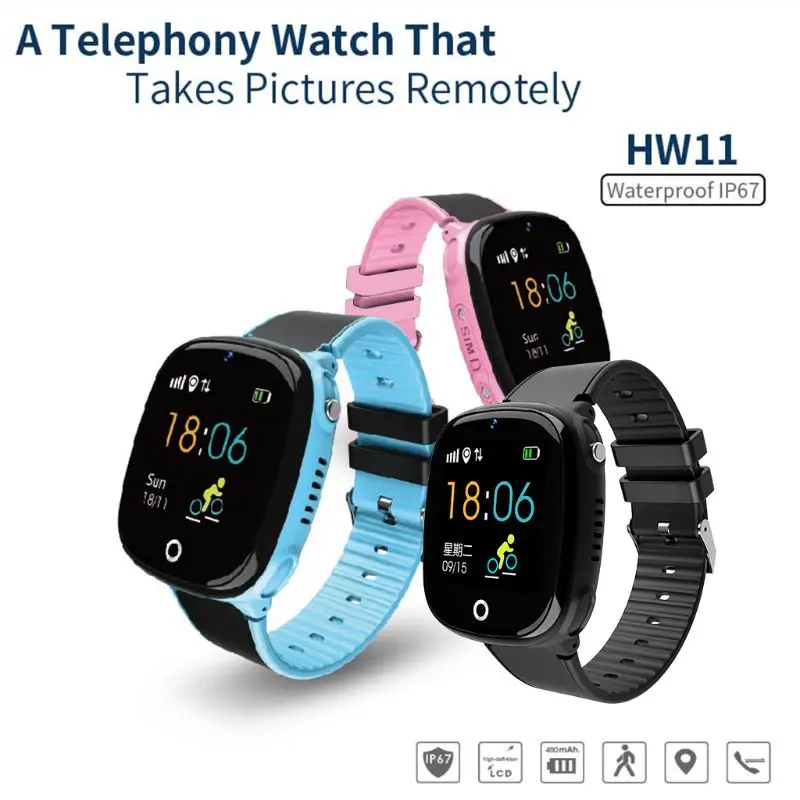 HW11 IP67 Waterproof Smart Watch GPS Tracking Security Fence SOS Call Pedometer Intelligent Watch with Camera for Children Kids