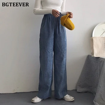 

BGTEEVER Autumn Winter Corduroy Trouser for Women Elastic Waist Casual Loose Wide Leg Pants Female Korean Fashion Long Pant 2019