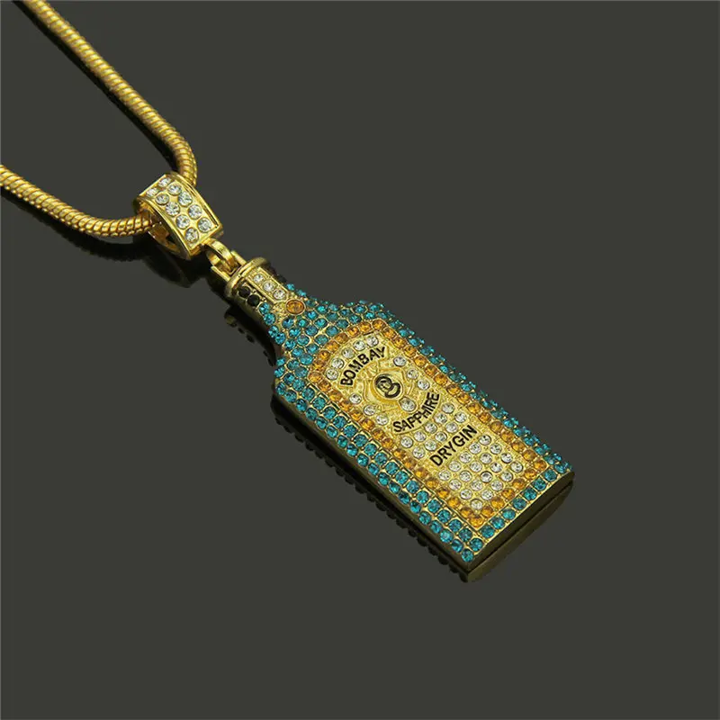 Big Wine bottle Necklaces Full Rhinestone Iced Out Pendants Hip Hop Men Women Gold Color Vogue Jewe