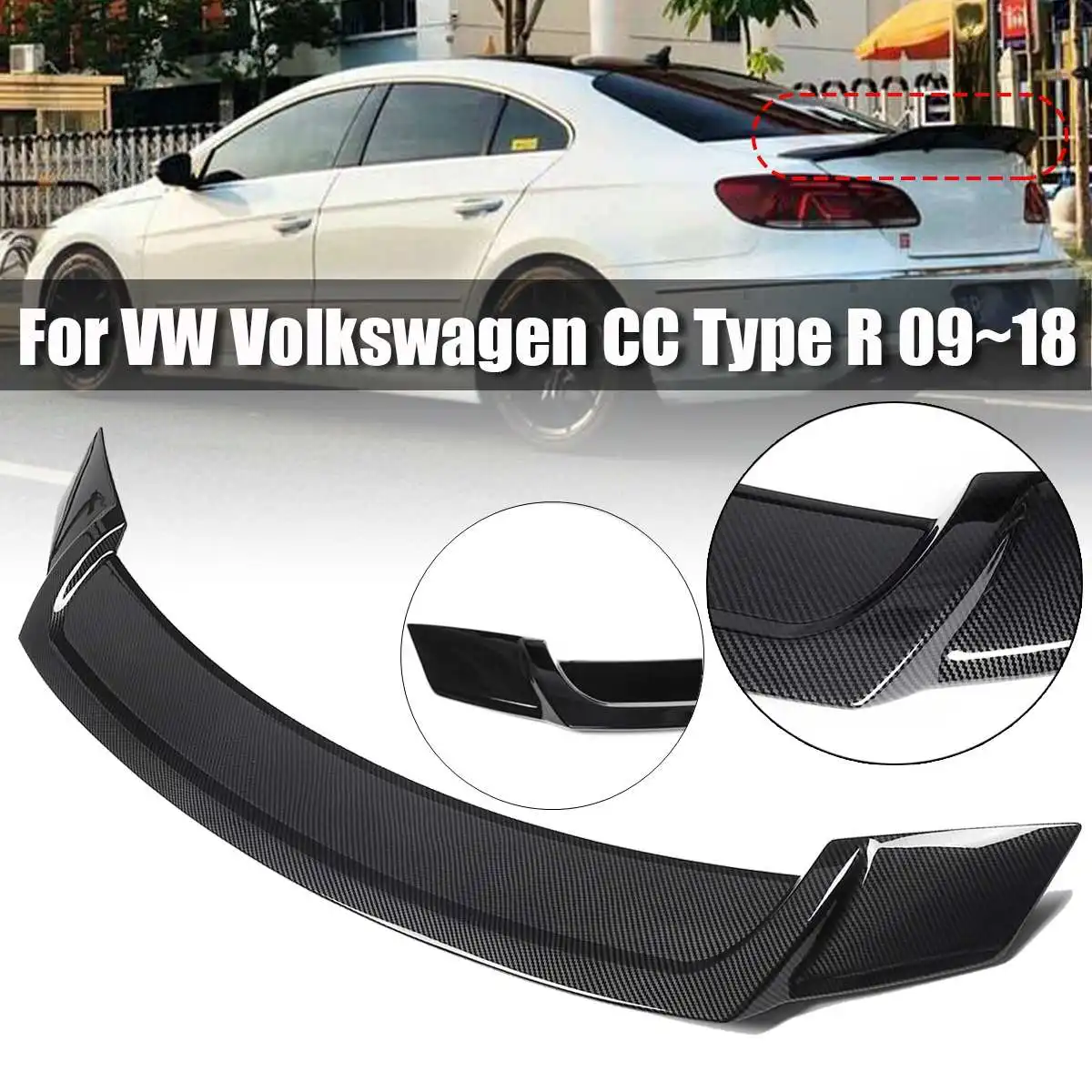 

NEW 1PCS Carbon Fiber Style/Gloss Black ABS Plastic Rear Roof Spoiler Wing Lip for VW for Volkswagen for CC Type R 2008-2018