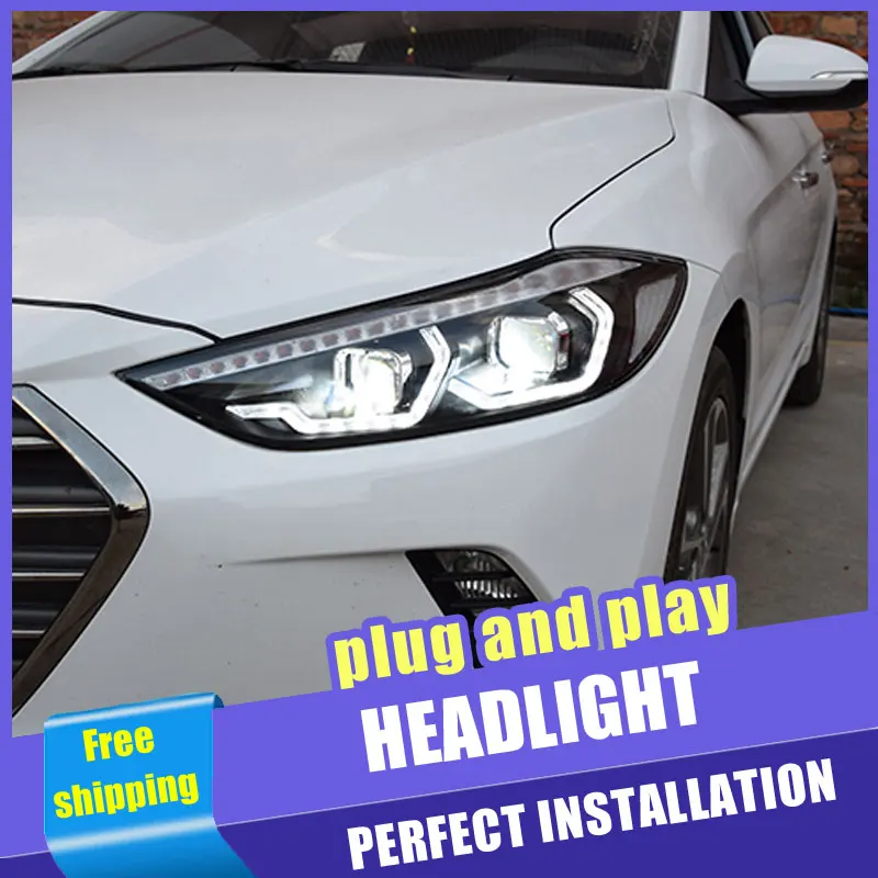 2 шт. автомобильный стиль светодиодный фары для hyundai Elantra 16-19 для Elantra Головной фонарь DRL Объектив двойной луч H7 HID Xenon bi xenon объектив