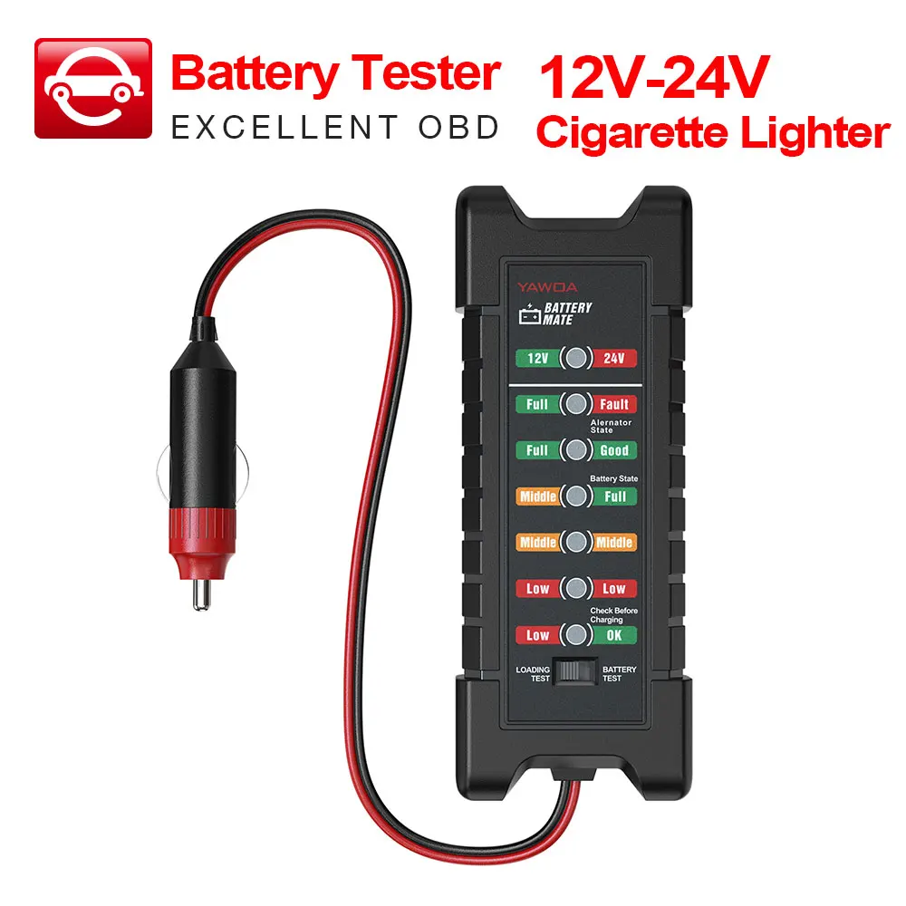 

Car Battery Tester 12V-24V Digital Alternator BM420 Cigarette Lighter Auto Battery Analyzer 6 LED Lights Vehicle Battery Tester