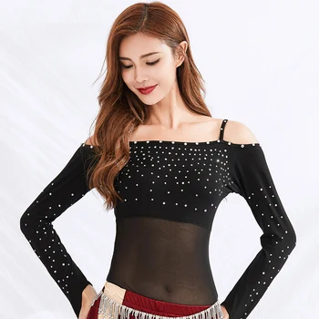 

Sexy Latin Dance Tops Women Mesh Rhinestone Salsa Tango Cha Cha Samba Rumba Performance Outfit Ballroom Practice Wear DC2801