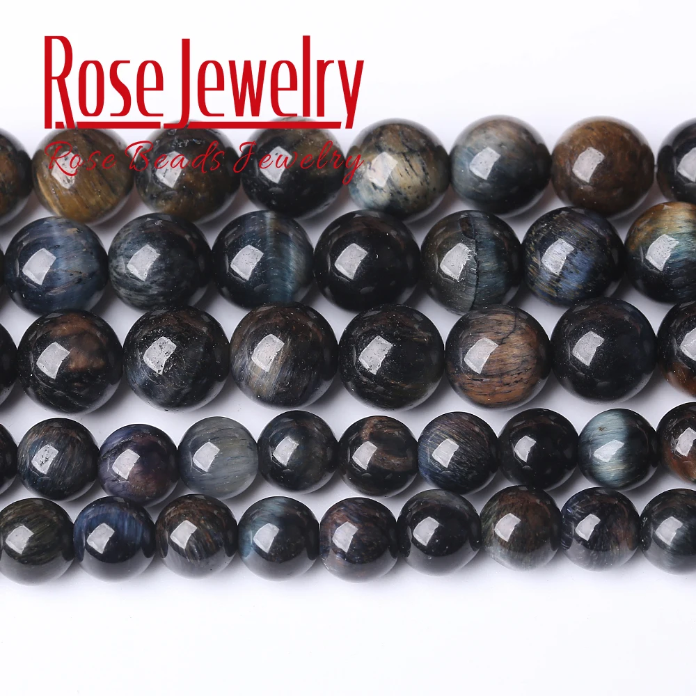 

Wholesale Natural Stone Dark Blue Tiger Eye Stone Round Beads Space Loose Beads 15" Strand 6/8/10 mm For Jewelry Making Bracelet