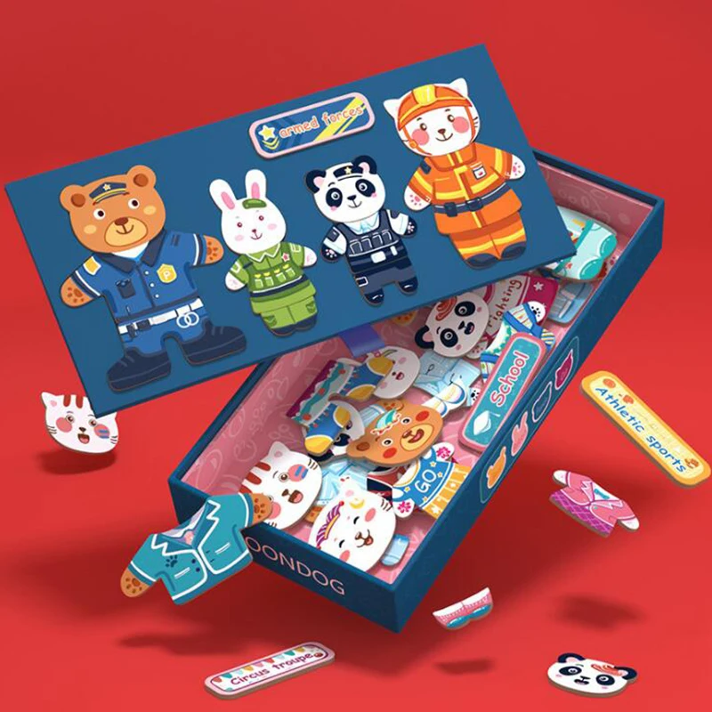 Magnetic Puzzle Animals Bear Wooden Magnetic Puzzle Drawing Board Jigsaw puzzle game wooden assembling Baby Learning Toy 4