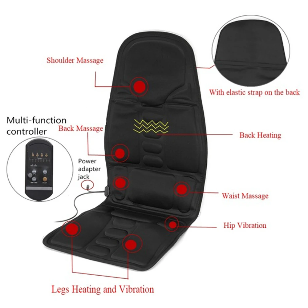 Car Electric Massage Chair Pad Heating Vibrating Back Massager