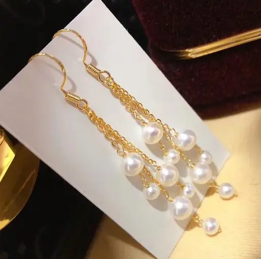 

Natural freshwater 14k Gold injection,Water waterfall ear line pearl Earrings Jewellery 14k Gold injection