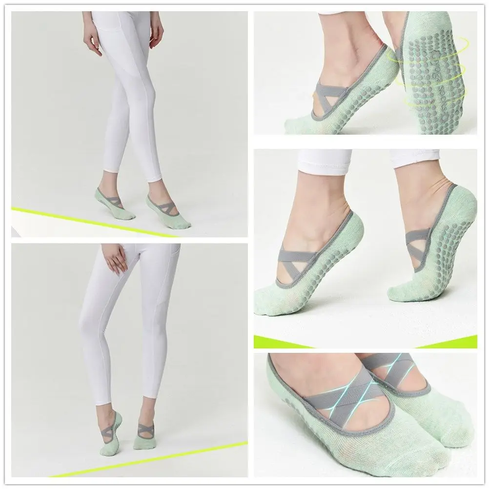 Solid Color Breathable Women Silicone Sole Sticky Grippers Ballet Cross Anti Slip Pilates Socks Yoga Socks