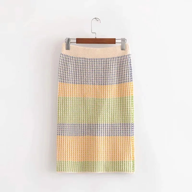 

Czz-429 Women's Dress New Products Mixed Colors Pineapple Knitted Skirt