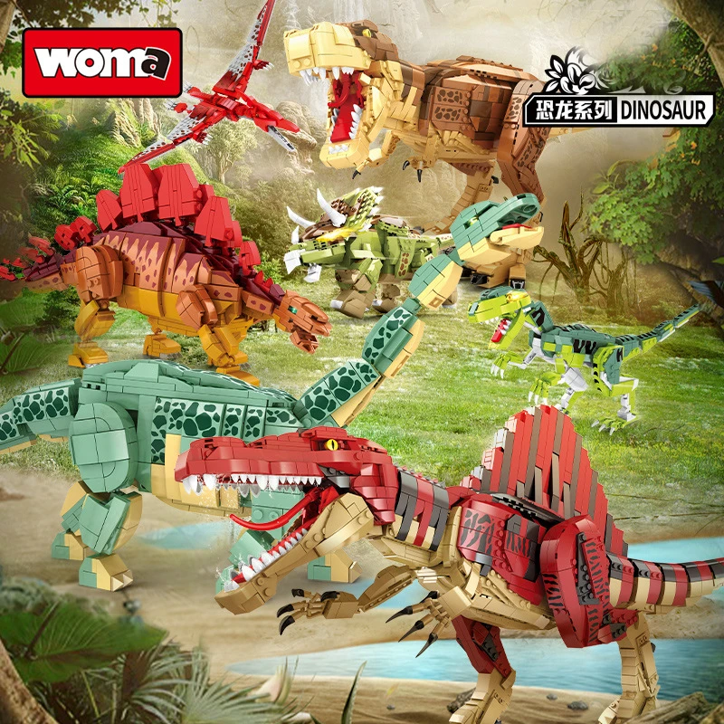 Jurassic Dinosaur Animals World Tyrannosaurus Rex Triceratops Raptor  Building Blocks Educational Construction Toys For Kids
