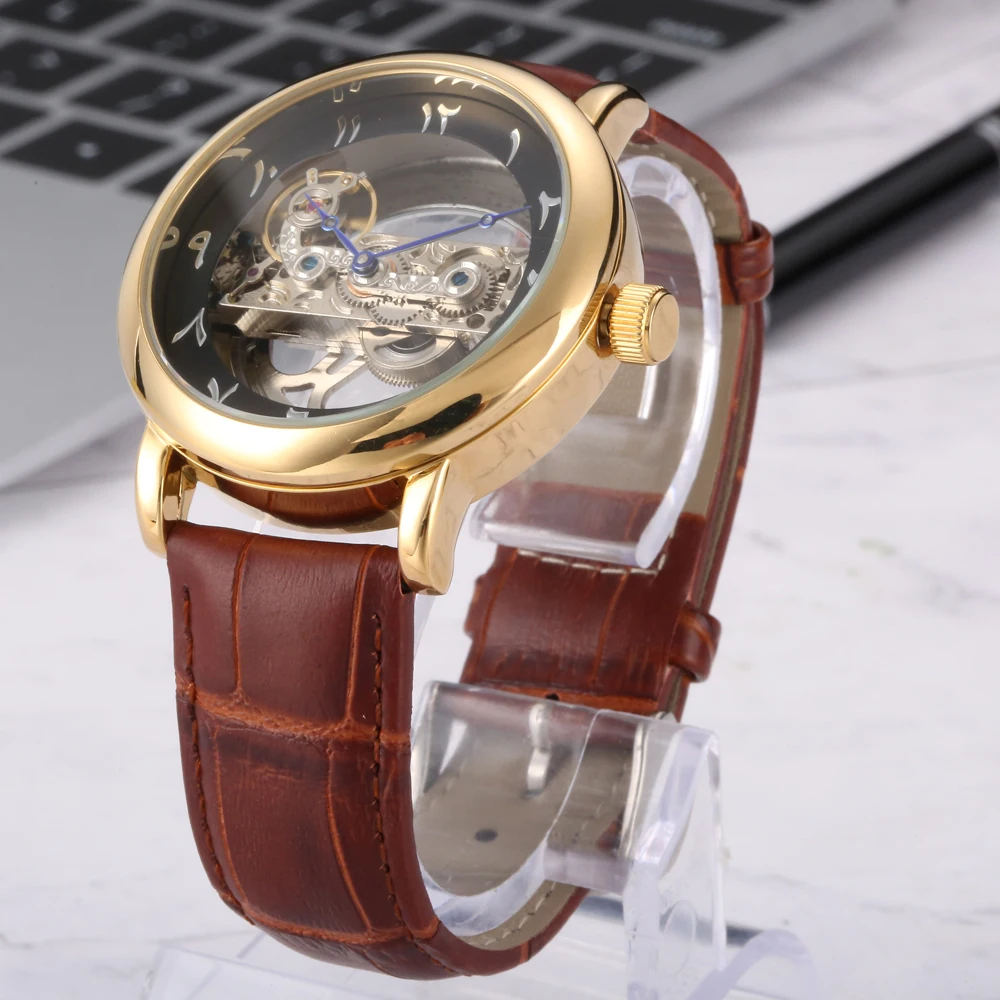 Reloj Gold Arabic Watches Men Minimalist Arabe Wristwatch Automatic Self-wind Luxury Clock Mechanical Hours Mid Wrist Montre