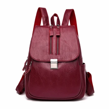 

2019 Women Leather Backpack High Quality Student School Bags For Girls Female Rucksack Travel Bagpack Ladies Sac A Dos New