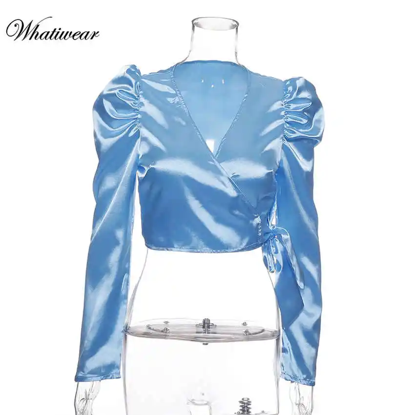 Blue Whatiwear, Осенний женский укороченный топ, рубашка, сексуальный глубокий v-образный вырез, женские топы с бюстгальтером без косточек, жилет, камзол для женщин, завязывается, Camis Blsusas - Цвет: Blue