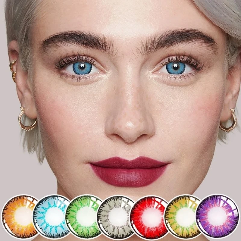 Uyaai 1 Pair Color Contact Lenses Yearly Red Gray Colorful Lens Colored