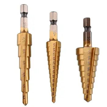 

Pratical 3Pcs HSS Steel Step Cone Drill Bit Set Hex Shank Tools Cutter