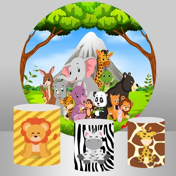 

Photo Background Baby Cartoon Safari Round Backdrop Birthday Party Jungle Poster Kid Portrait Photocall Photo studio