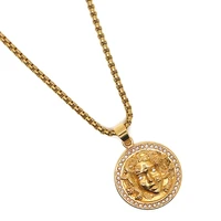 Unisex 316L Stainless Steel Cool Gold-Color Medusa Clean Stone Pendant Free Chain 1