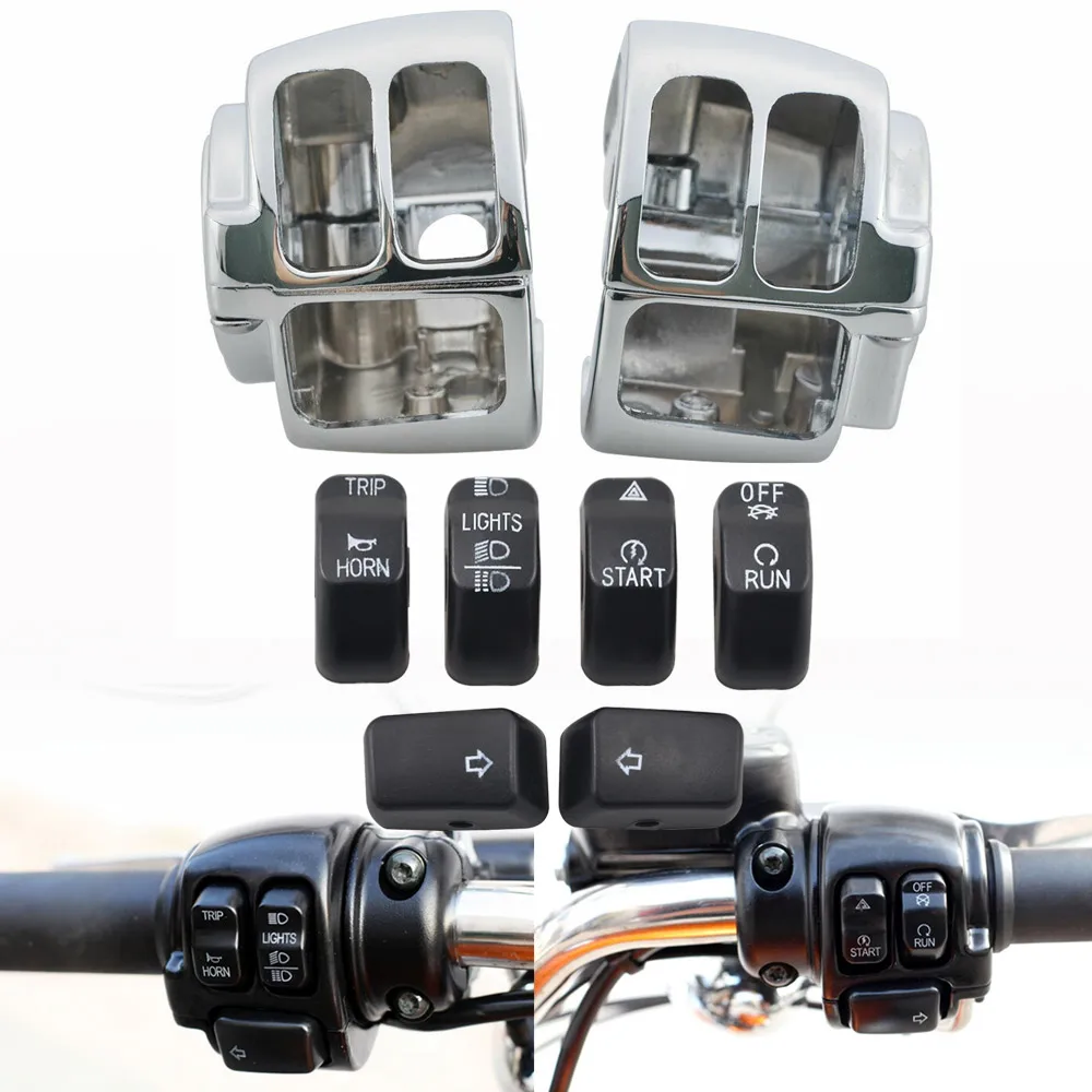 

Motorcycle Handlebar Control Switch Housing Cover Switch Caps Kit For Harley VRSC Sportster XL XR Dyna Softail Slim FLHR FLHRC