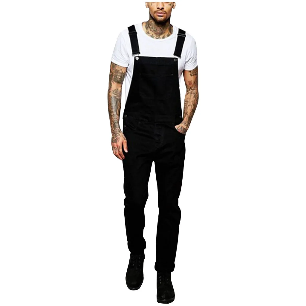 

Men's Casual Jeans Pluse Size Denim Strap Black Jean Jumpsuit Hi Street Distressed Denim Bib Overalls For Man Suspender Pants