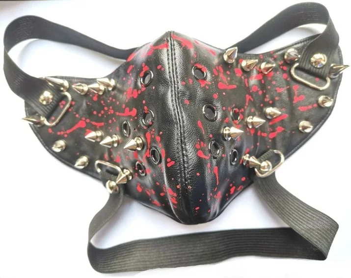 

Long Rivet Horror Halloween Party Leather Mask Hip Hop Cosplay Mask Blood Masks Unisex Locomotive Masks 2019 New Arrival