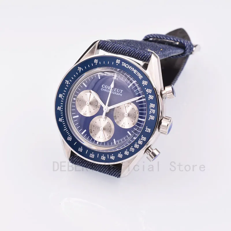 

40mm Corgeut Mens Quartz Watch Fashion Sport Multifunction Quartz Watch wristwatches Luxury Mens 24 hours full blue dial