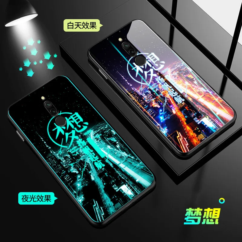 Светящийся чехол для телефона Xiaomi Redmi 8, чехол 6,22 дюйма, светящаяся задняя крышка из закаленного стекла для Xiaomi Redmi 8, силиконовый чехол