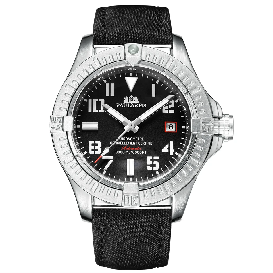 Automatic Self Wind Mechanical Black Bird Canvas Style Genuine Black Blue Leather Dial Date Luminous Luxury Men_voghion.com