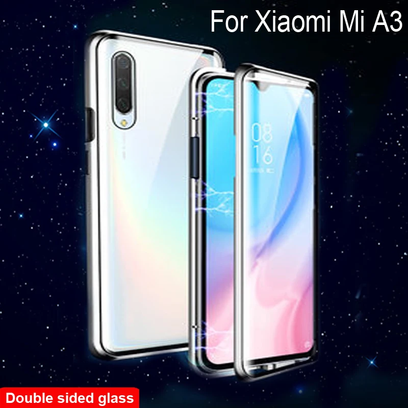 

Luxury Magnetic Adsorption Case For Xiaomi Mi A3 a3 Metal Frame Doubl Sided Glass Cover For Xiaomi Mi A 3 Protective Phone Case