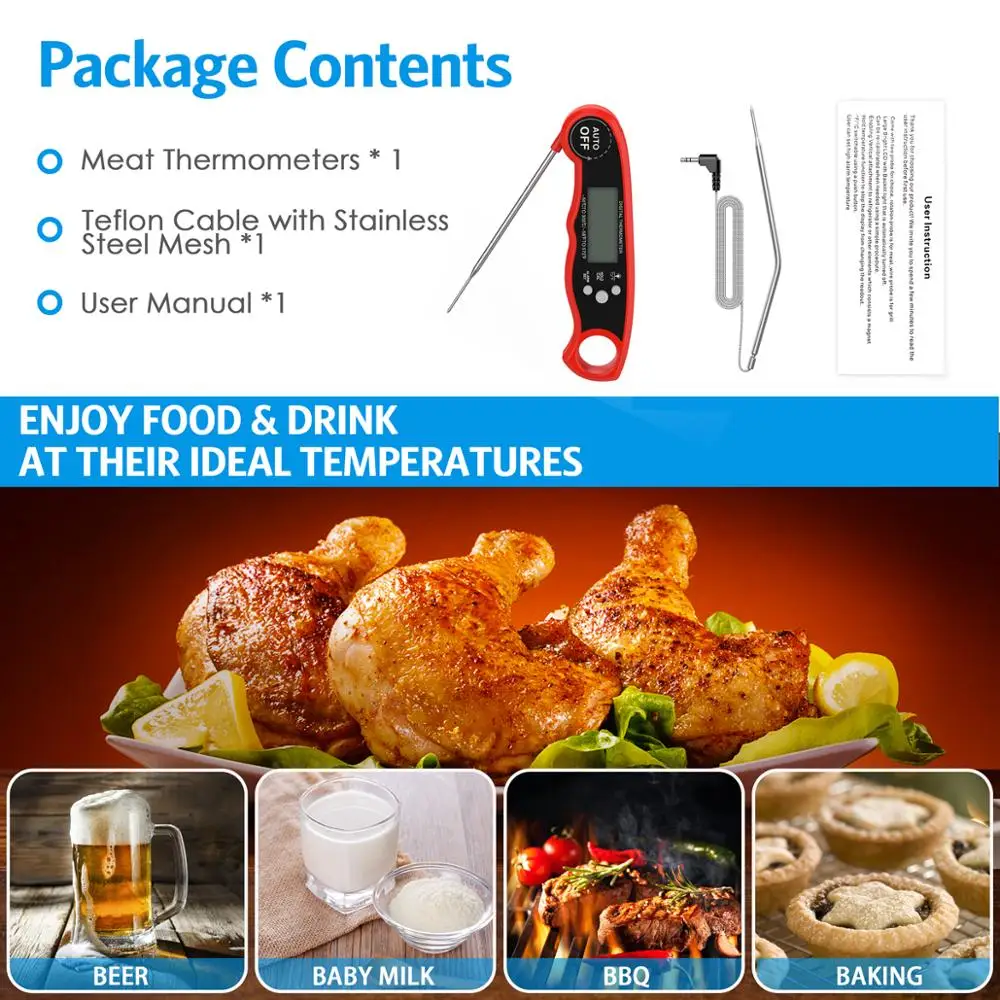 ORIA Food Thermometer Digital Kitchen bbq Thermometer Meat Water Milk Cooking Probe BBQ Electronic Oven Waterproof Kitchen Tools 3
