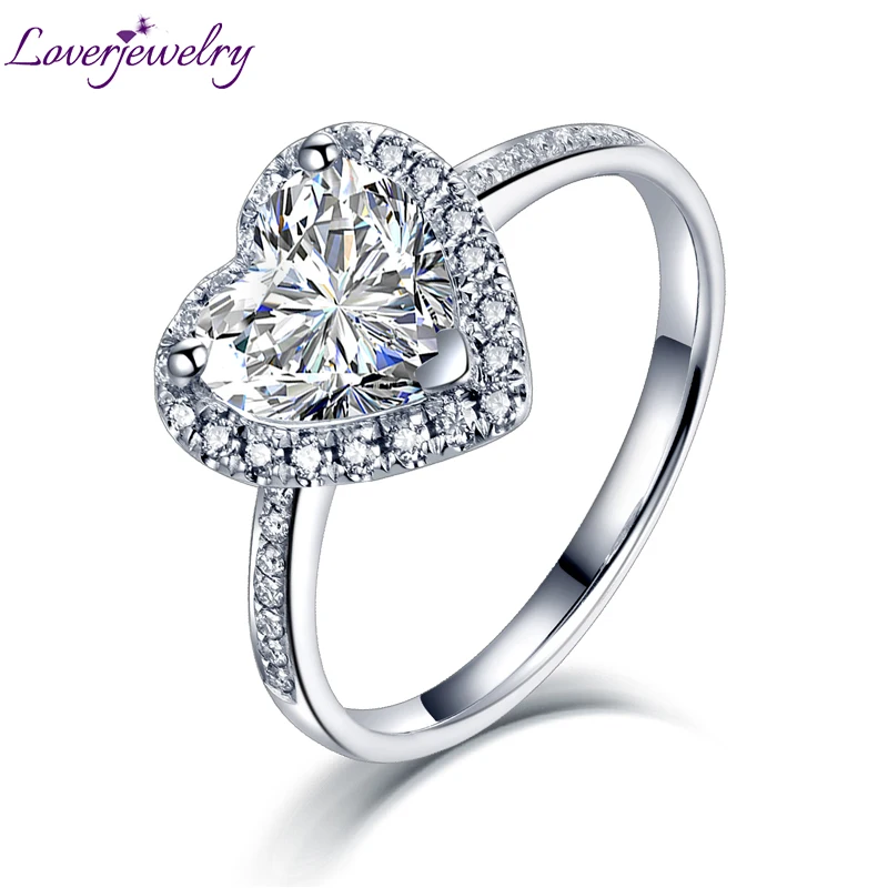 Женское кольцо с драгоценными камнями 14 КТ обручальное из белого золота огранкой в виде сердца ювелирные