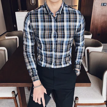 

2020 Spring Plaid Shirts Men Slim Long Sleeve Classic British Style Casual Formal Business Shirts Men Dress Social Chemise Homme