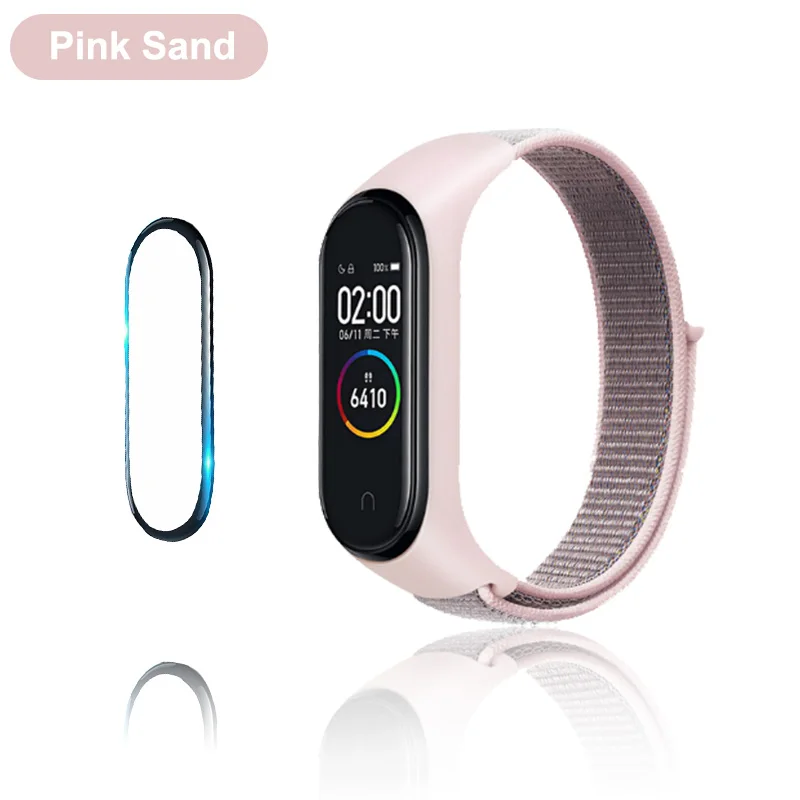 Pink Sand with film Mi band 4 ремешок для защиты экрана для нейлоновой Xiaomi mi 3 браслет пленка нейлоновая Xio mi ремешок замена запястья умные аксессуары - Цвет: Pink Sand with film