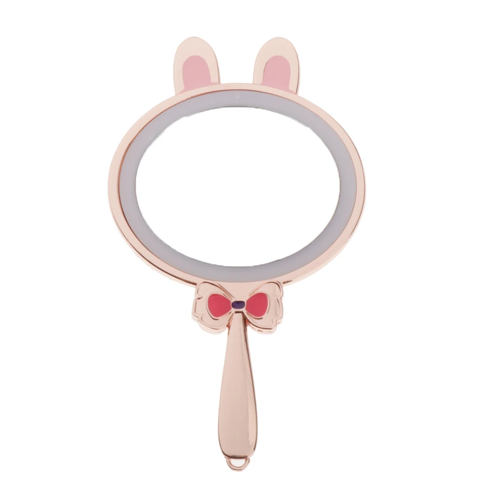 USB Charging Cute Rabbit LED HD Round Vanity Mirror for Makeup w/ Handle