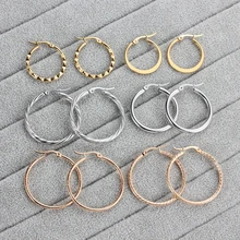 1 пара, круглые серьги из нержавеющей стали для женщин, серебряные/розовые/Золотые круглые серьги-кольца, Женские Ювелирные изделия