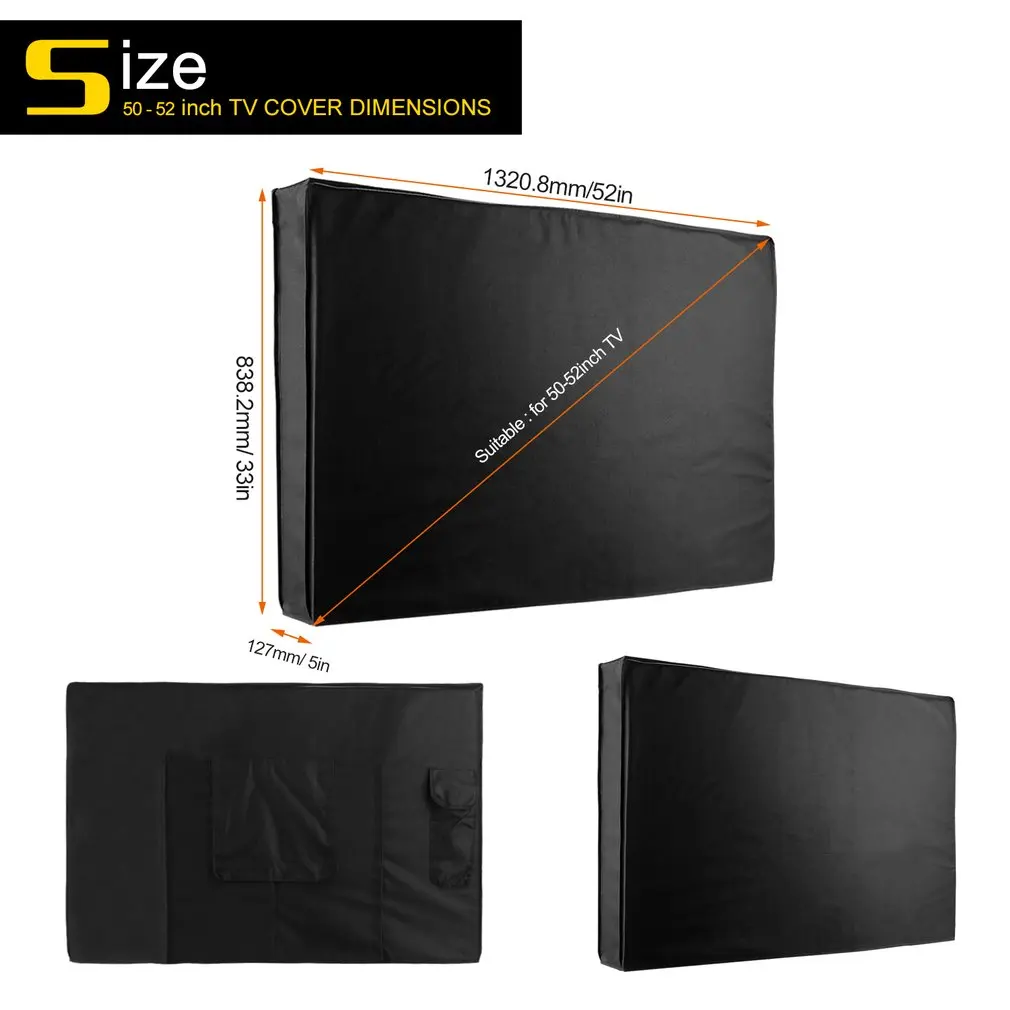 Universal Weatherproof Dust-proof Outdoor TV Cover 50-52 inch Flat Screen Cover Protector Easy to Install Black