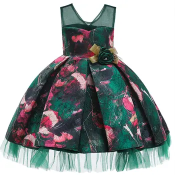 

Flower Print Fluffy Mesh Princess Dress Girl Sleeveless Wedding Party Kids Dress for Girls Toddler Girl Dresses Clothes WG-1740