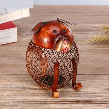 

DOG PIGGY BANK STATUE ANIMAL IRON CRAFTWORK DESKTOP DECORATION OFFICE COINS MONEY BOX ELECTROPLATING L3031