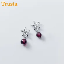 Trusta,, 925, твердые, Настоящее серебро, модные, крошечные, 7 мм X 13 мм, цветок, красный гранат, серьги-гвоздики для женщин, девушек, ювелирные изделия, DS1137