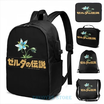 

Funny Graphic print Zelda Breath of the Wild Flower USB Charge Backpack men School bags Women bag Travel laptop bag